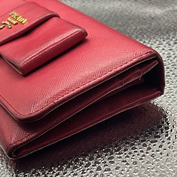 Prada Bow Front Logo Continental Long Wallet Hot Pink Leather Preppy Barbiecore - Picture 9 of 13